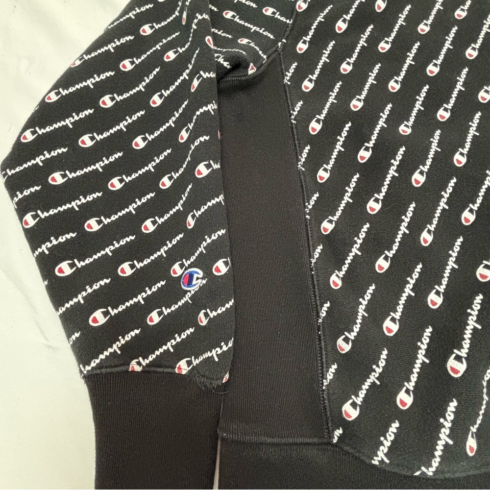 Champion Black Hoodie with White Logo Pattern - Picture 10 of 12